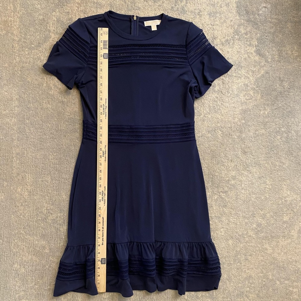 Michael Michael Kors Dress Womens Large Navy Lace Trim Ruffle Hem Short Sleeve - Picture 5 of 10
